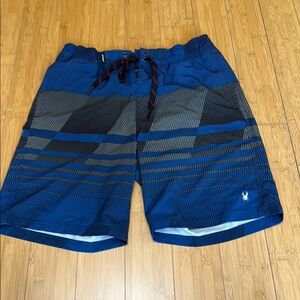 spyder swim trunks Men's L Blue Striped Swim Shorts